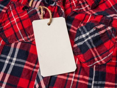 Red plaid shirt with tag
